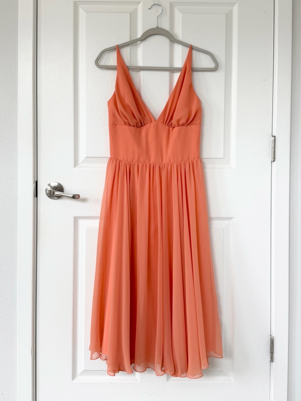 Vintage Coral Chiffon Spaghetti Strap Low Back Midi Tea Length Dress by Lazaro